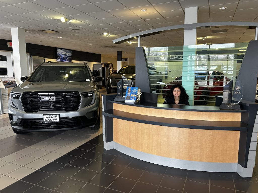 Interior showroom at Arnie Bauer GMC Buick dealership in Matteson, serving Chicago South Suburbs.