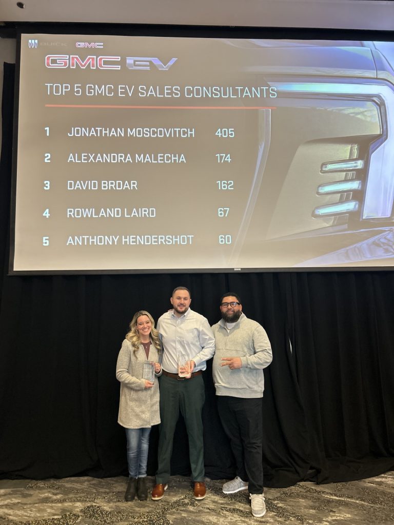GMC EV TOP 5 SALES CONSULTANTS- (LEFT TO RIGHT) ALEX MALECHA, DAVID BRDAR, ANTHONY HENDERSHOT